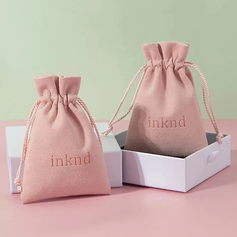 

100pcs Custom Logo Pink Microfiber Jewelry Organizer Small Gift Bags Wedding Favor Drawstring Packaging Storage Candy Goodie Bag