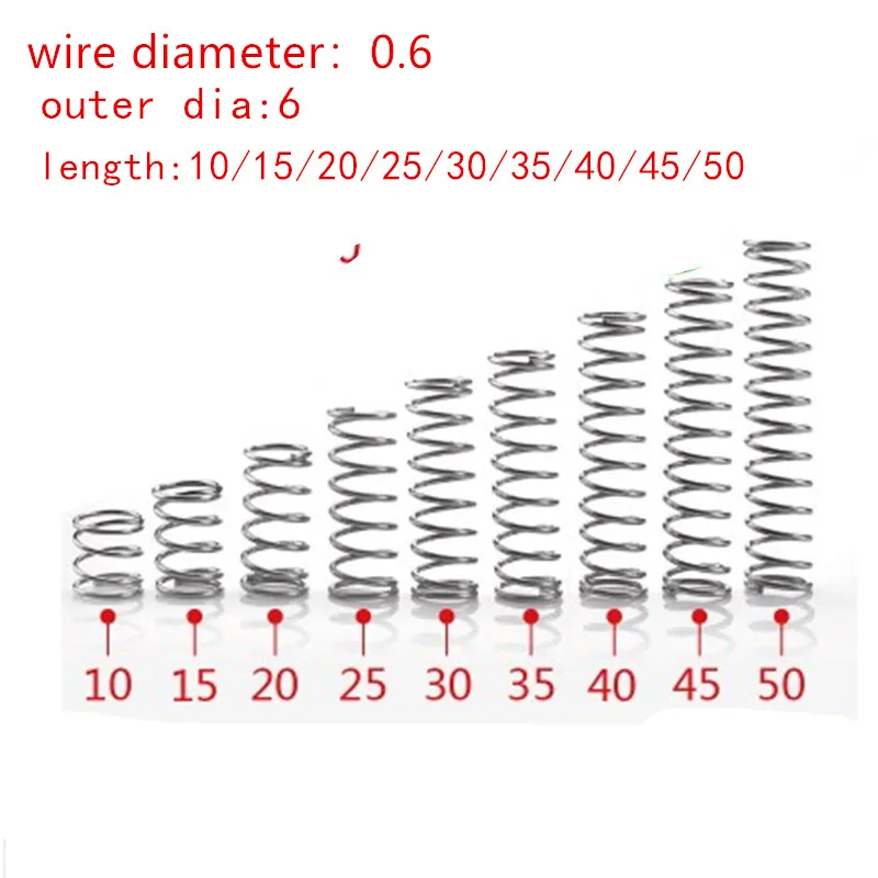 10-20pcs/lot  0.6mm 0.6x4/5/6/7/8/9/10/11/12*L Stainless steel compression spring  outer diameter 4-12mm length 10-50mm