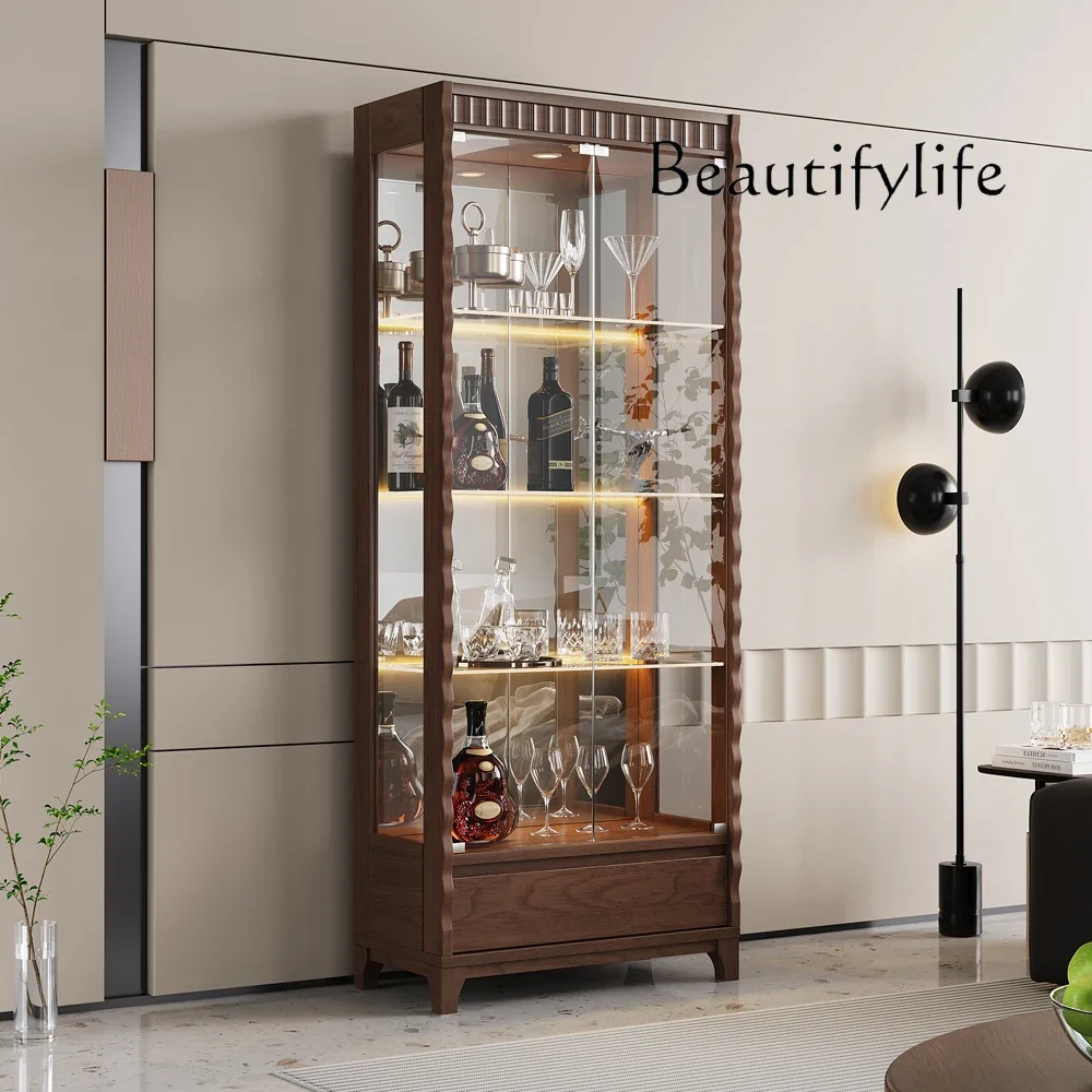

new Chinese wine cabinet Solid wood wine cabinet double door glass door display home restaurant integrated wall