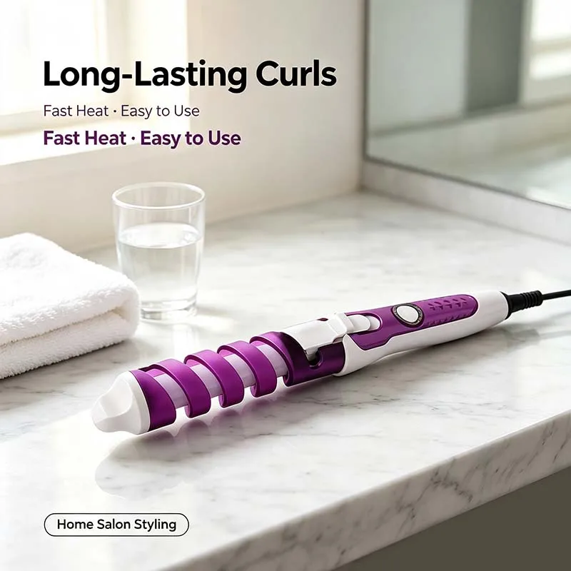 An Automatic Spiral Hair Curler With Anti-Scald Design - Available In Multiple Colors, Quick Heating And Long-Lasting Curls