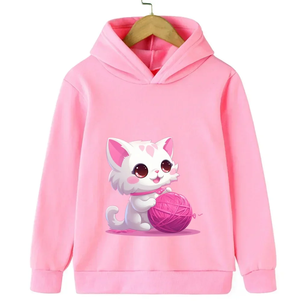 Gato dos desenhos animados impresso moletom com capuz para crianças, adolescentes, meninas, meninos, outono moda casual moletom de manga comprida