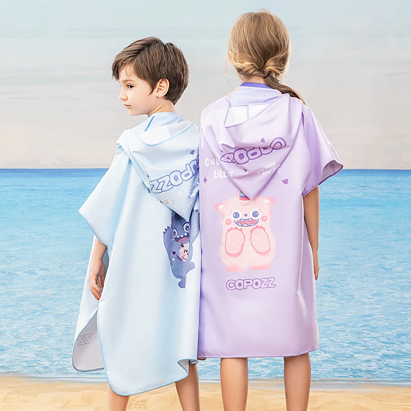 COPOZZ Kids Hooded Towel Cartoon Quick Dry Water Absorption Travel Beach Windbreak Soft Children Bathrobe Swim Pool Cloak