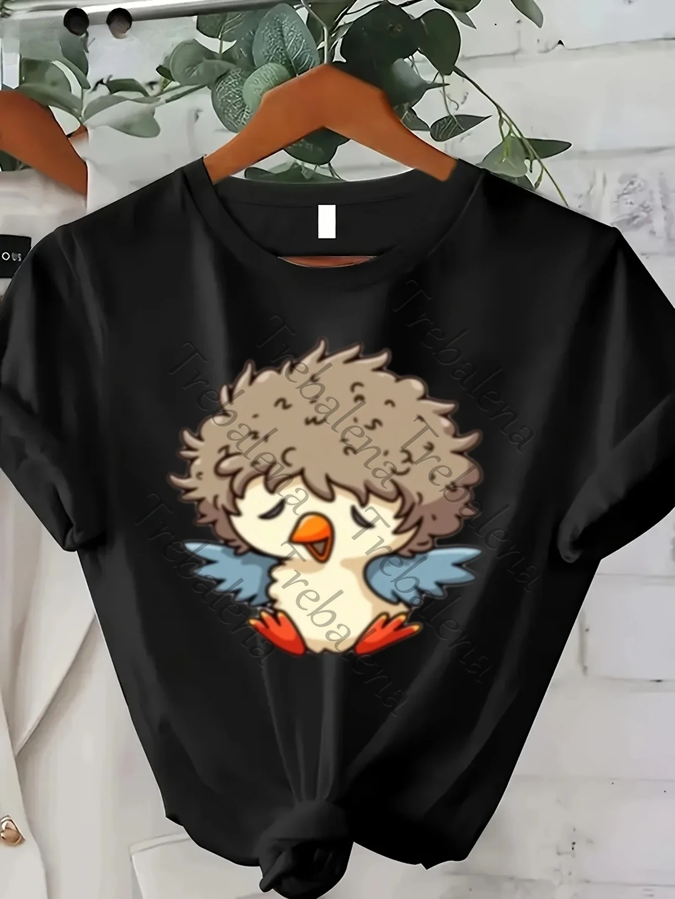 Grappig vogel grafisch T-shirt voor dames Leuke pluizige vogel Expressieve ogen Zacht Casual Comfortabel T-shirt Lichtgewicht warm weer