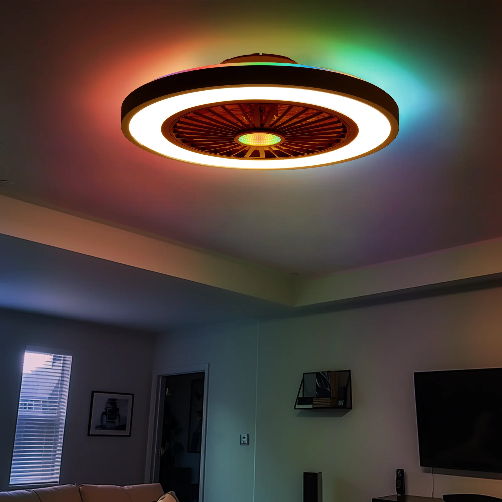 

22 Inch RGB LED Ceiling Fan Light with Remote Control Infinite Dimming 6 Levels of Wind Speed ​​Living Room Bedroom Chandelier Fan