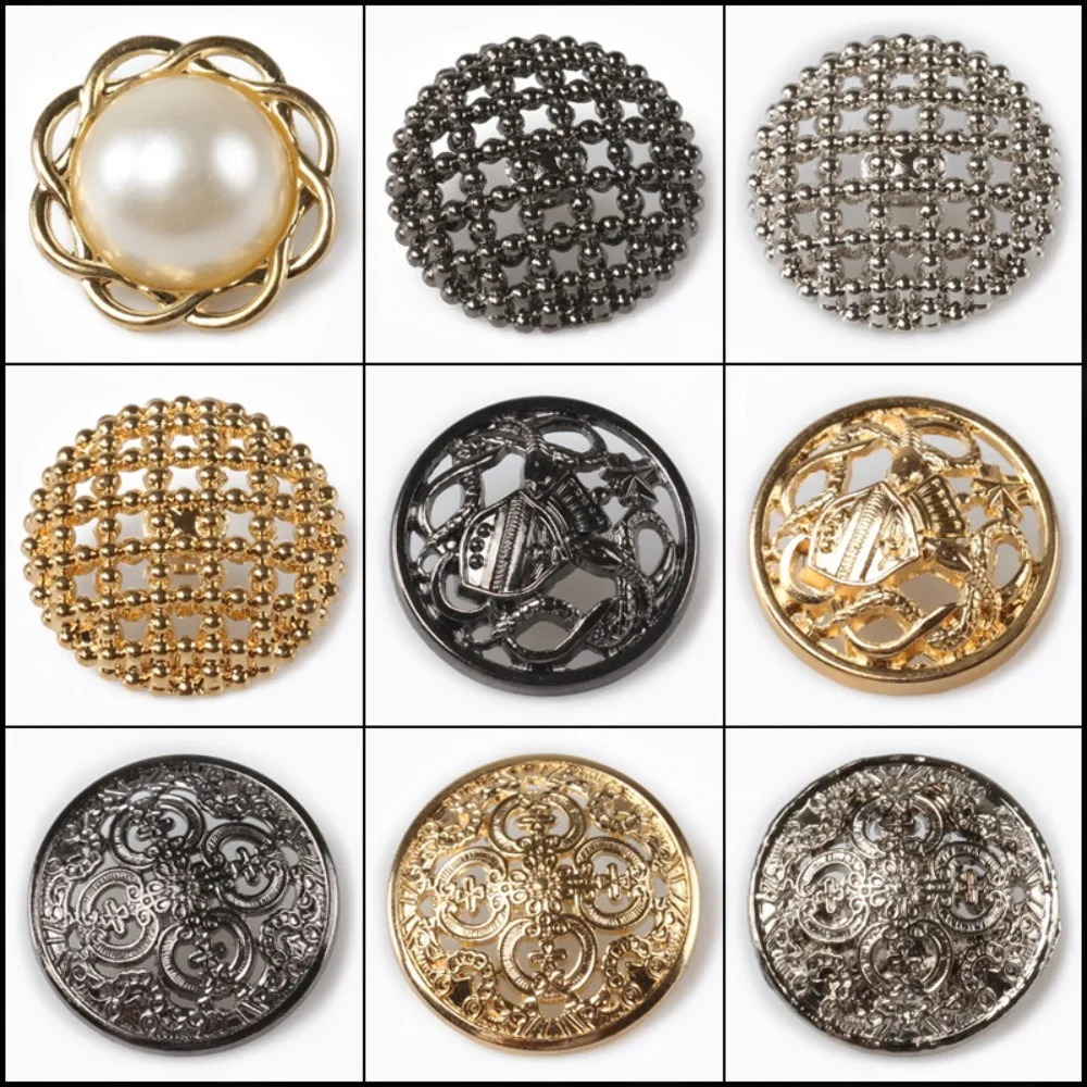 

5PCS Round Hollow Pearl Metal Buttons Gold for Men Women Shirt Coat Suit Jacket Decoration Sewing Supplies Accesorios De Costura