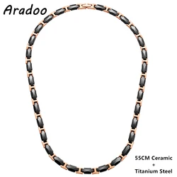 ARADOO Elegant Black Ceramic Titanium Necklace Collar Men's Hematite Magnetic Therapy Ceramic Necklace