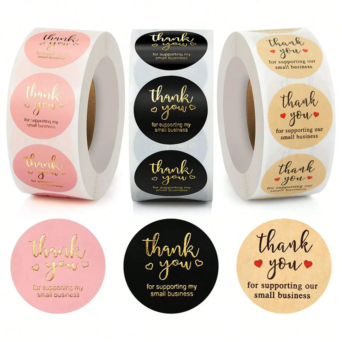 500pcs Gold Pink Thank You Stickers Kraft Paper Seal Labels Small Business Supplies Handmade With Love Stickers for Gift Decor