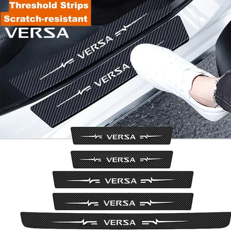 Car Accessories Door Threshold Scuff Plate Decals for Nissan Versa Badge Carbon Fiber Doorsill Stickers Pedal Protective Film
