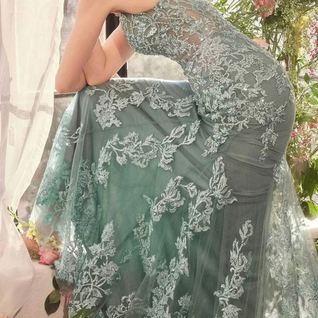 Amanda Customized Green Flowers Embroidery Spaghetti Strap Prom Dress Mermaid vestidos de noche Floor-Length Formal Evening 2025