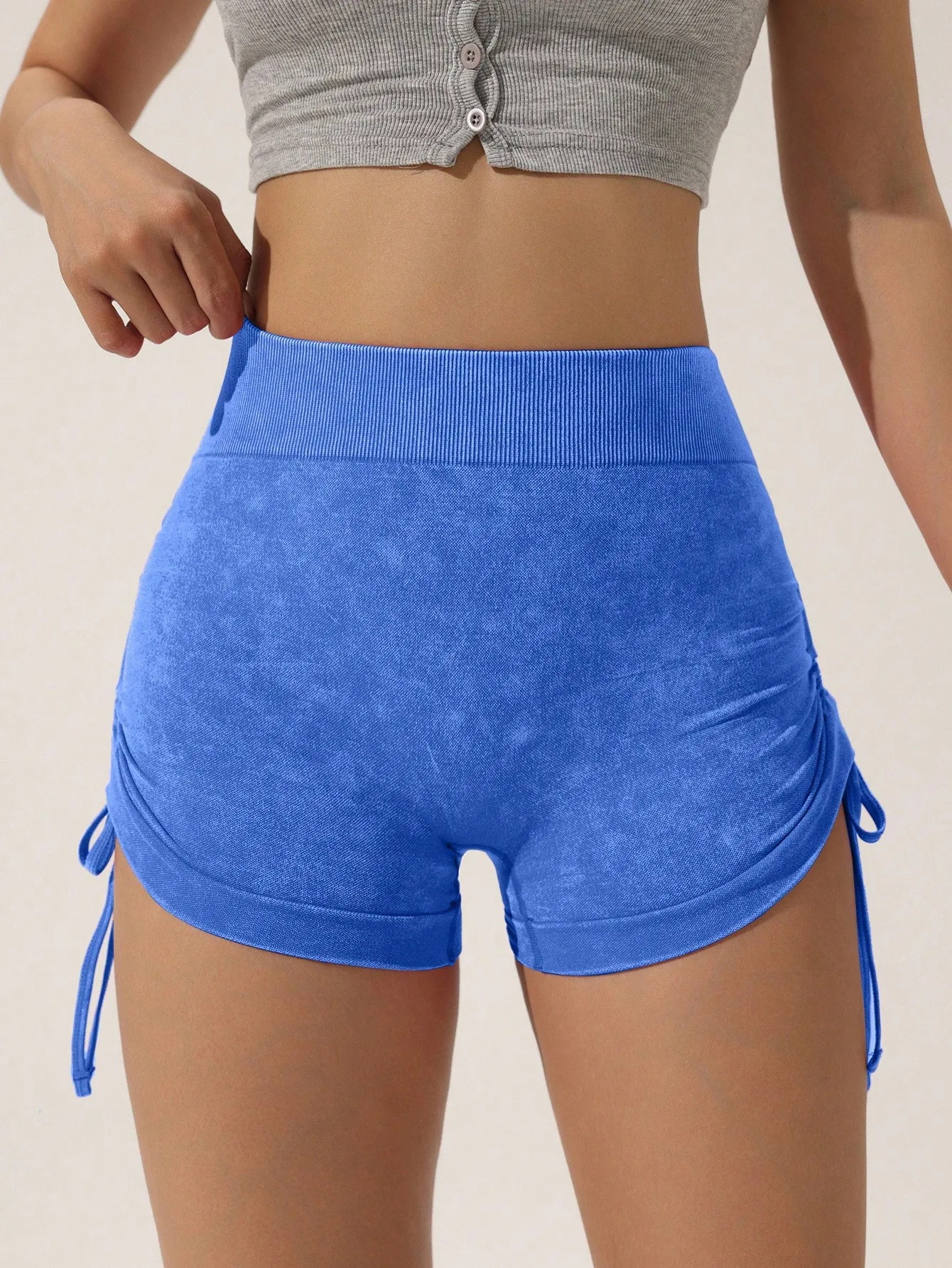 Matte Craft Sommer dreiteilige Hose Yogahose Damen Kordelzug Sportshorts europäische und amerikanische Pfirsich Hüftheben Fitness – Detail 15