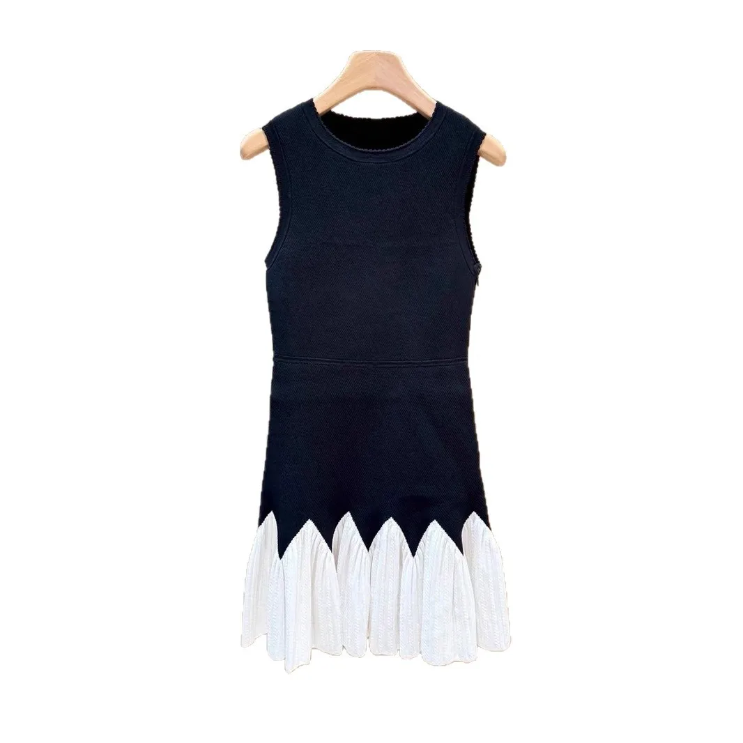 Vestido feminino preto patchwork malha sem mangas em camadas com babados mini vestido justo