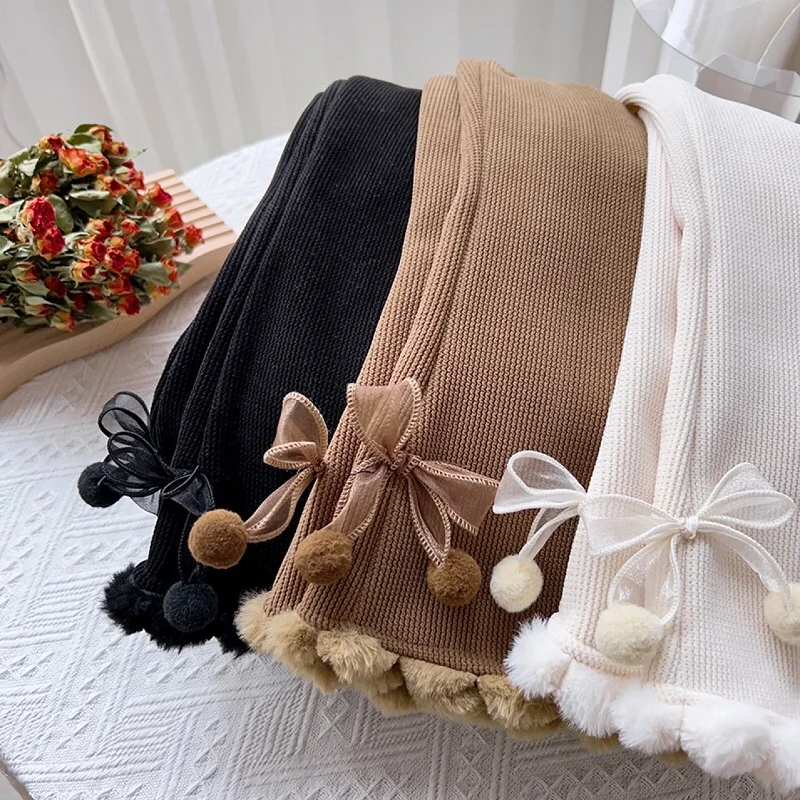New Winter Collection: Girls' Pants – Small Plush Design, Wide-Leg Pants, Lace-Trimmed, Fleece-Lined Straight-Leg Pants