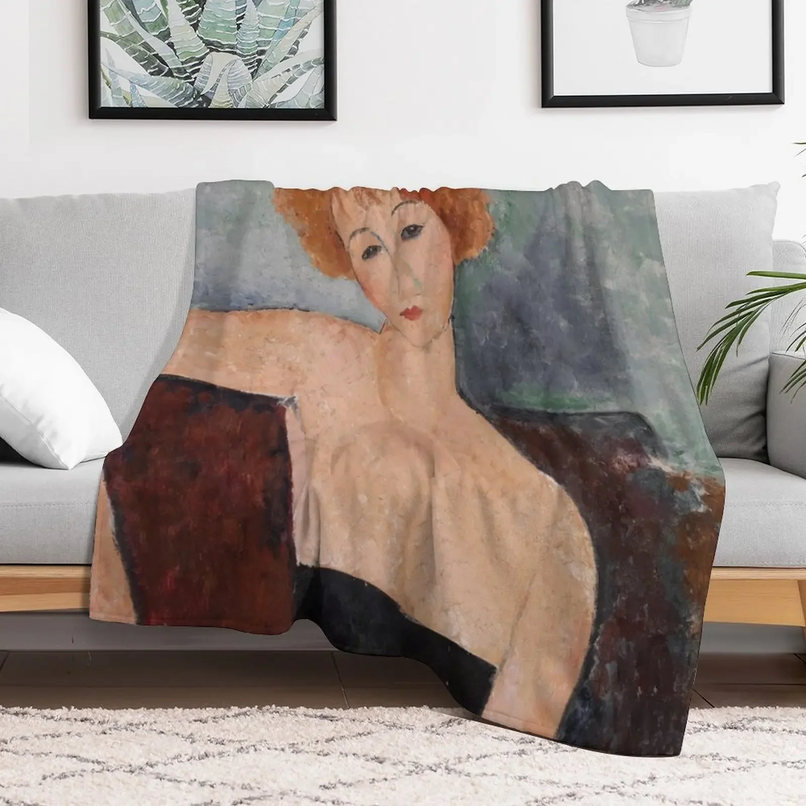 Amedeo Modigliani. Redheaded Girl in Evening Dress, 1918. Throw Blanket Sofa Quilt christmas gifts decorative Blankets