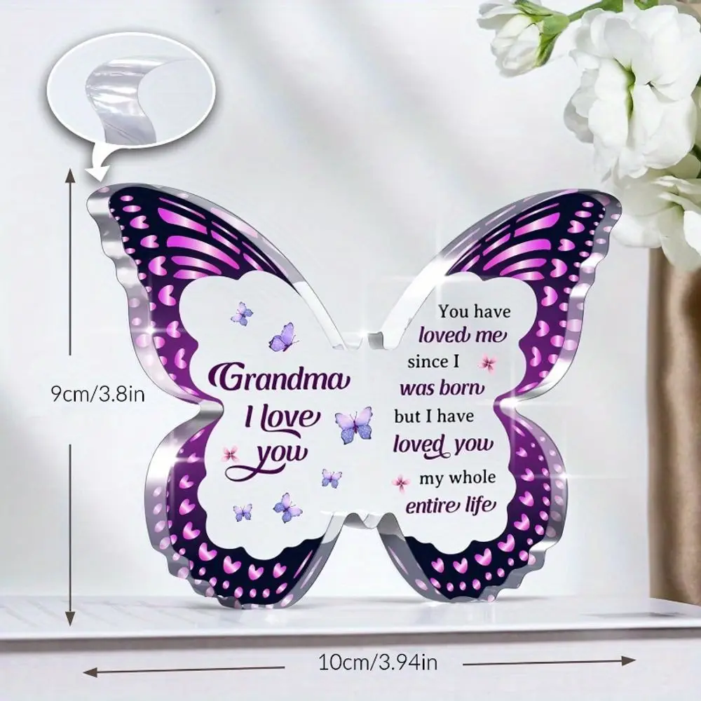 Gift from Grandchildren to Grandma - Unique Butterfly shaped Acrylic Decorative Plaque - Nana Gift Idea, Perfect Birthday, Christmas, Mother's Day, Thanksgiving Gift for Grandma Nana Center Decoration