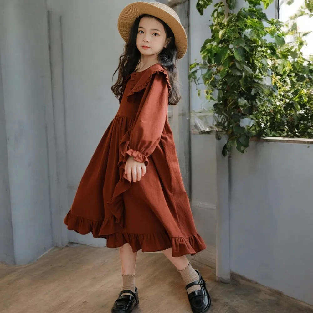 Young Girls Long Dress for Kids Costumes Spring Preppy Long Sleeve  Teenagers School Children Clothes Vestidos 6 8 10 12 14 Years - AliExpress
