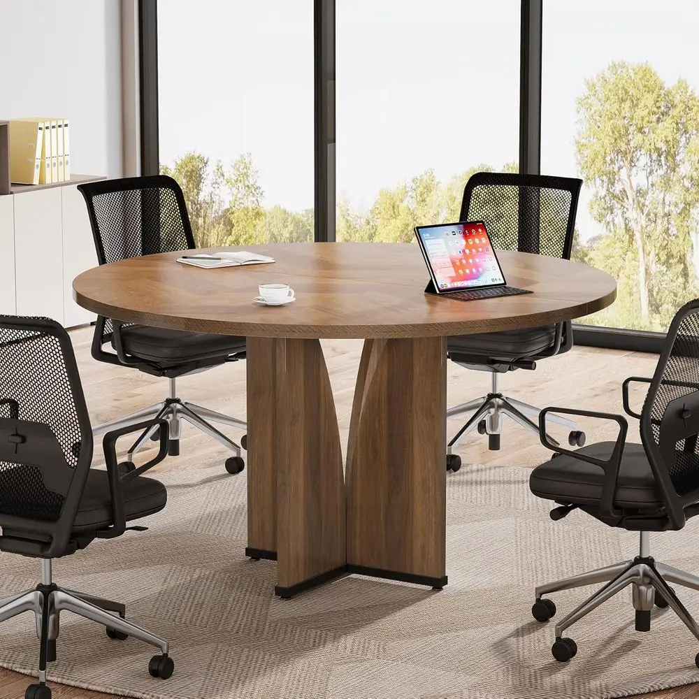 

Round Conference Table for 4, Modern Round Meeting Table with Sturdy Base, Small Compact Conference Room Tables for Office, Trai