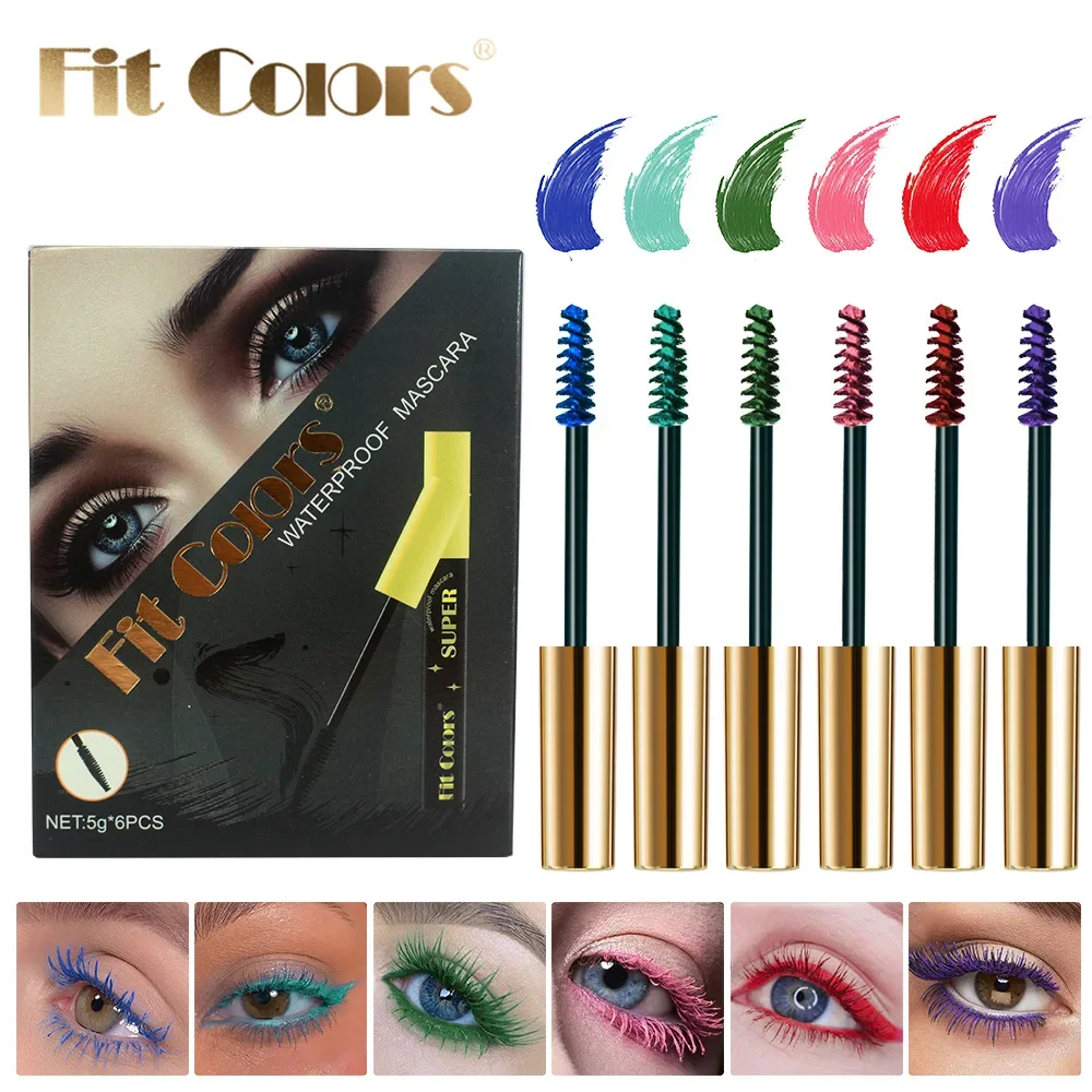 6 Color/Set Colored Mascara Waterproof Blue White Black Purple Lengthen Eyelashes Eyelash Extension Eyes Makeup for Party Use