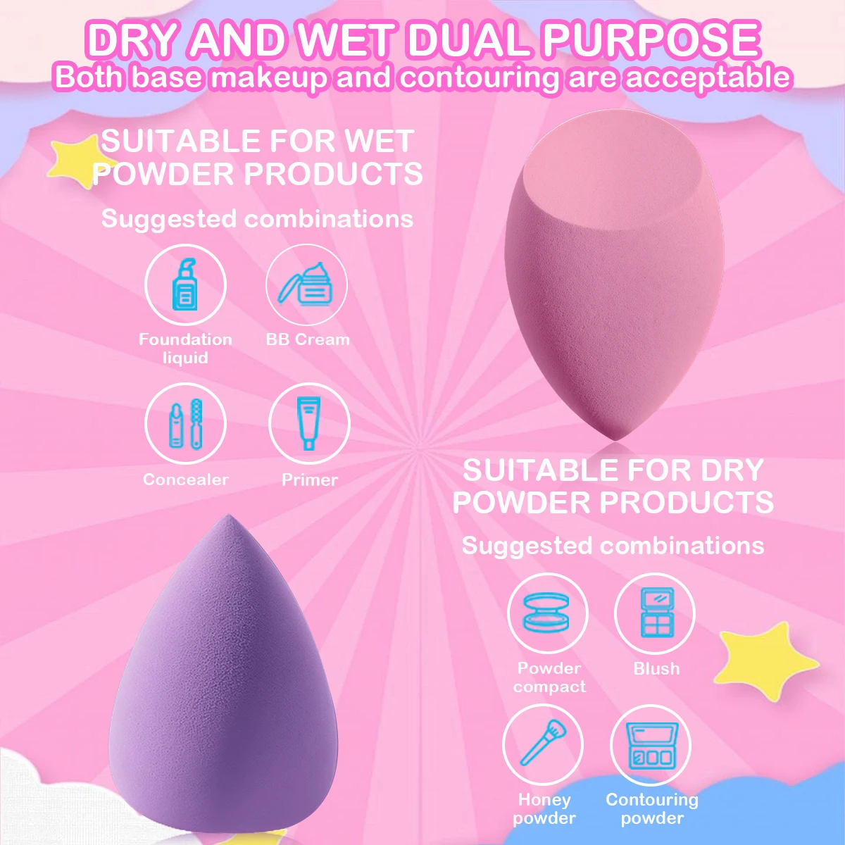 MINISO ラブベアシリーズ メイクアップパウダーパフセット、ウェット＆ドライ両用メイクアップエッグ、耐久性があり塗りやすい