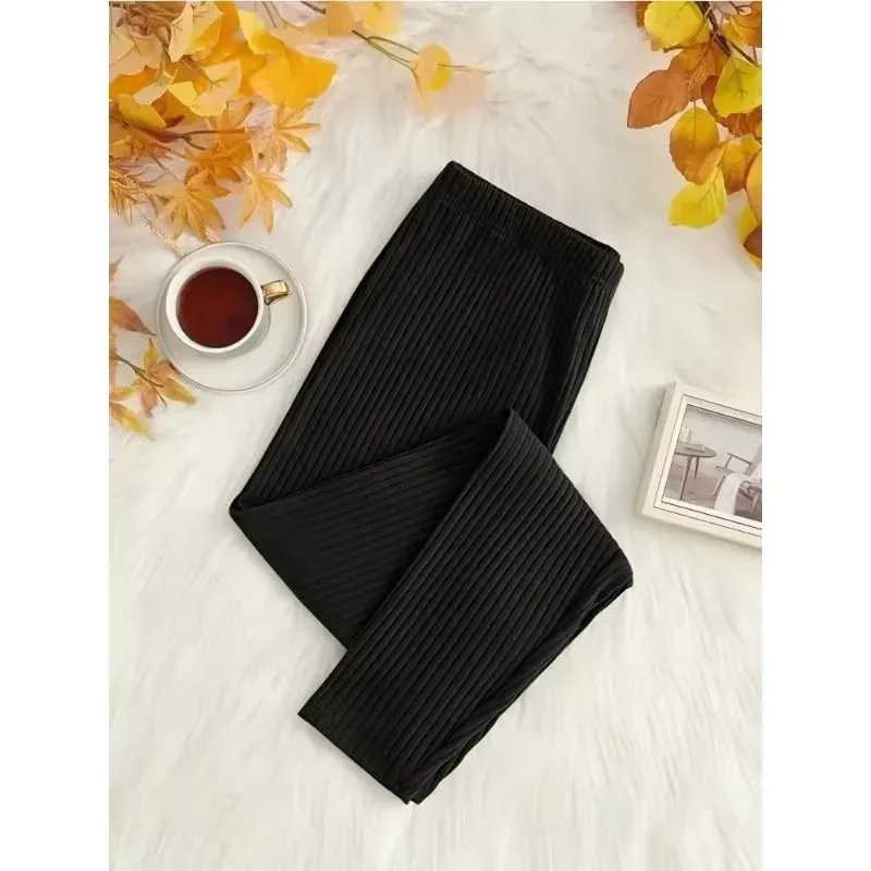 Women's Plus Size 1XL-5XL  Ribbed Knitted Leggings New Spring and Autumn Women's Slim Fit Sports and Casual Pants