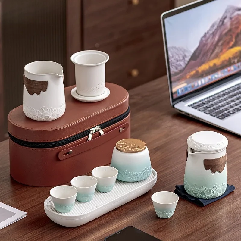 Für Chinesische Welle Tee Reise Tee-Set Kung Fu Tee-Set Keramik Tragbare Teekanne Porzellan Teeset Filter Tee Tassen Tee Zeremon