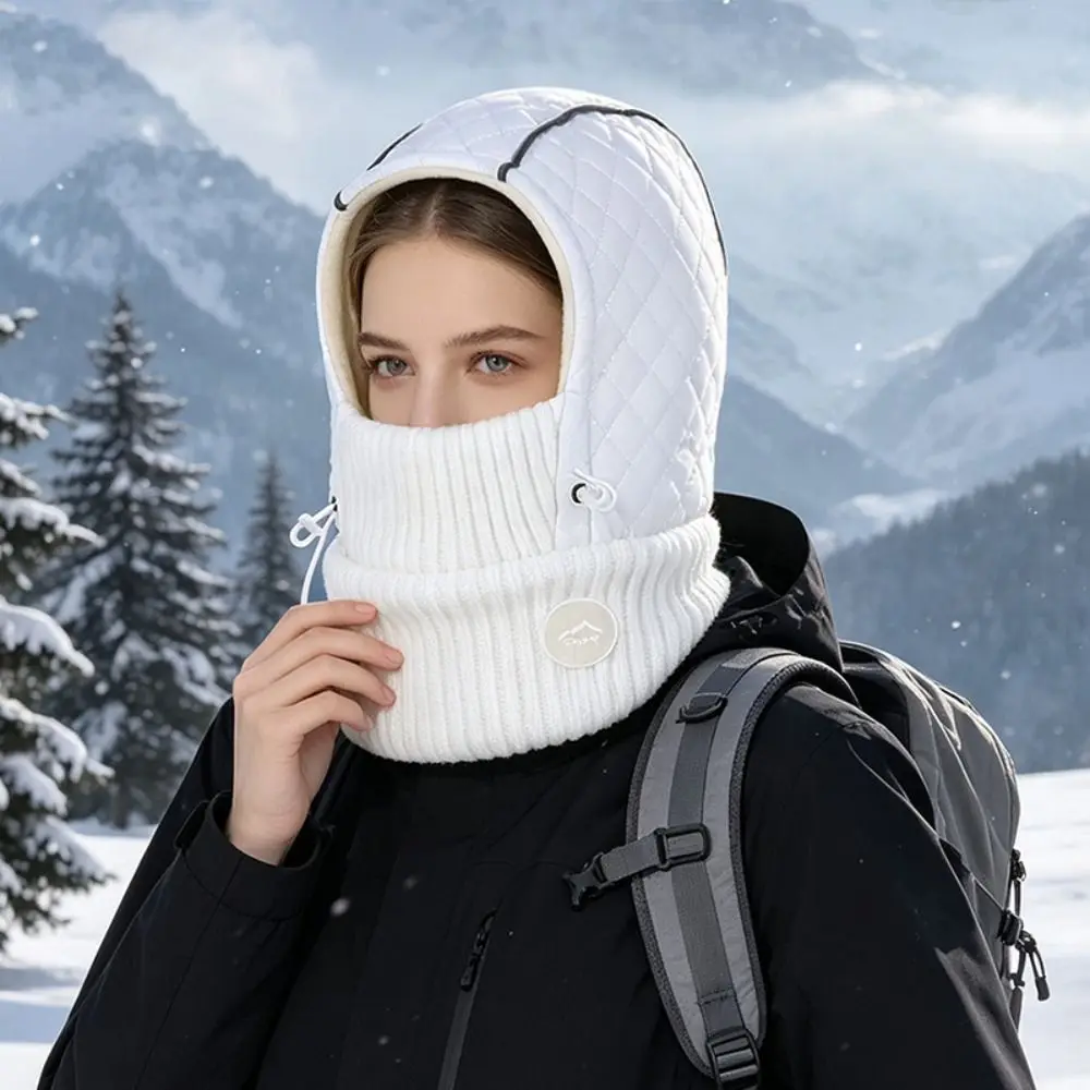Thick Lined Balaclava Hat Mask Knit Ear Cover Design Winter Hooded Cap Neck Scarf Integration Breathable Fabric