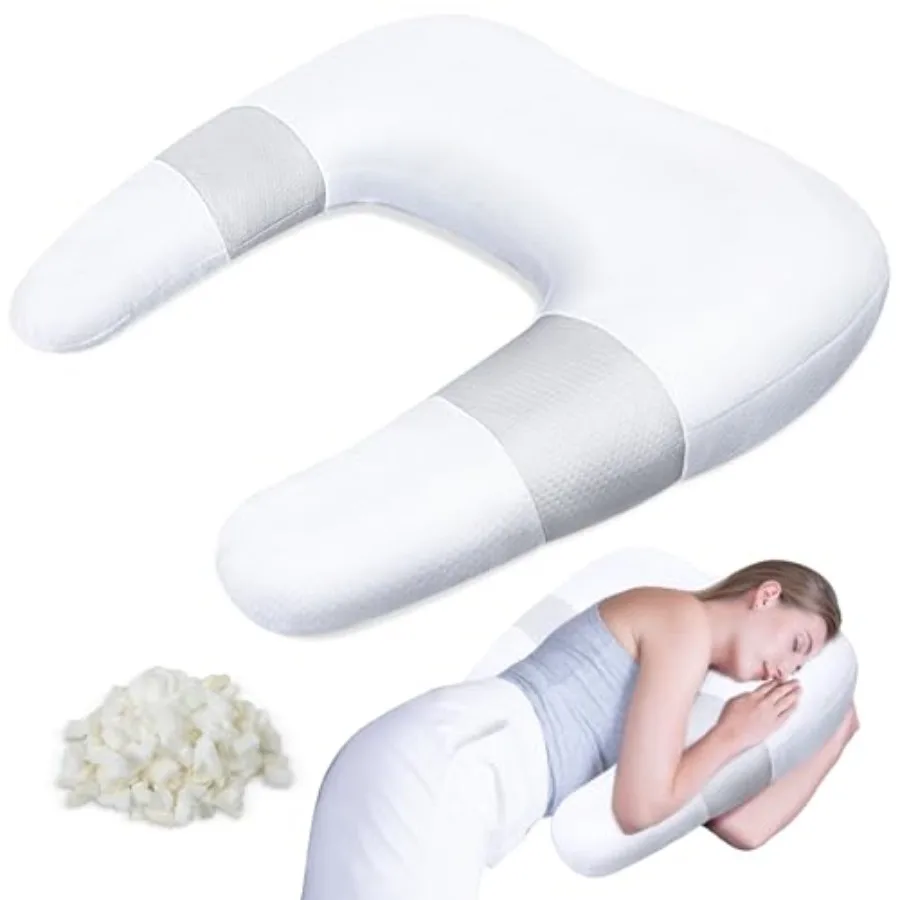 

Подушка для сна на боку при болях в плечах, U-образная подушка для тела для взрослых, контурная подушка с наполнителем из измельченной пены с эффектом памяти для шеи и спины