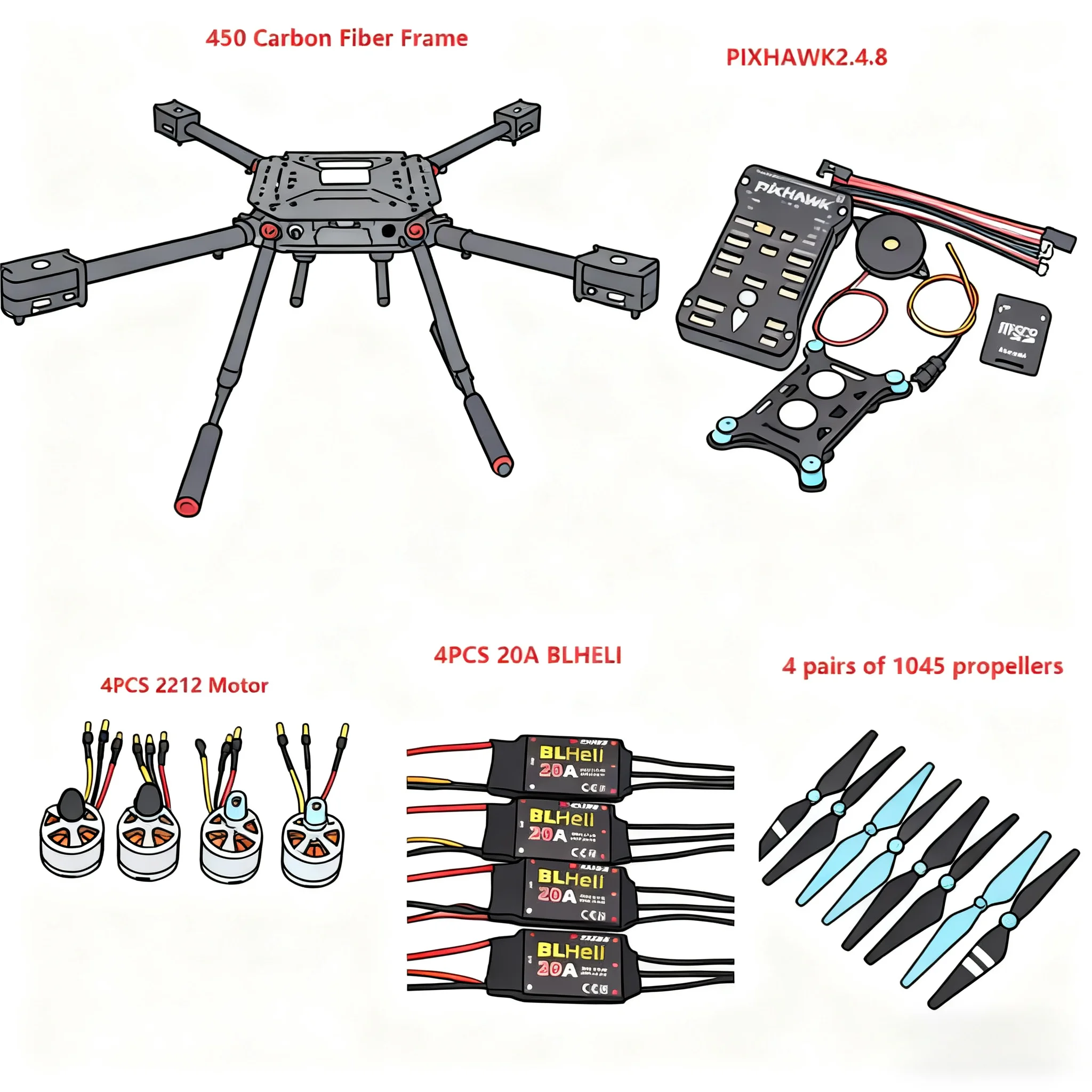 PIXHAWK – copieur de contrôle de vol en Fiber de carbone 450, quadrirotor BLHELI 30A 2212, moteur ESC, module wifi avec train d'atterrissage