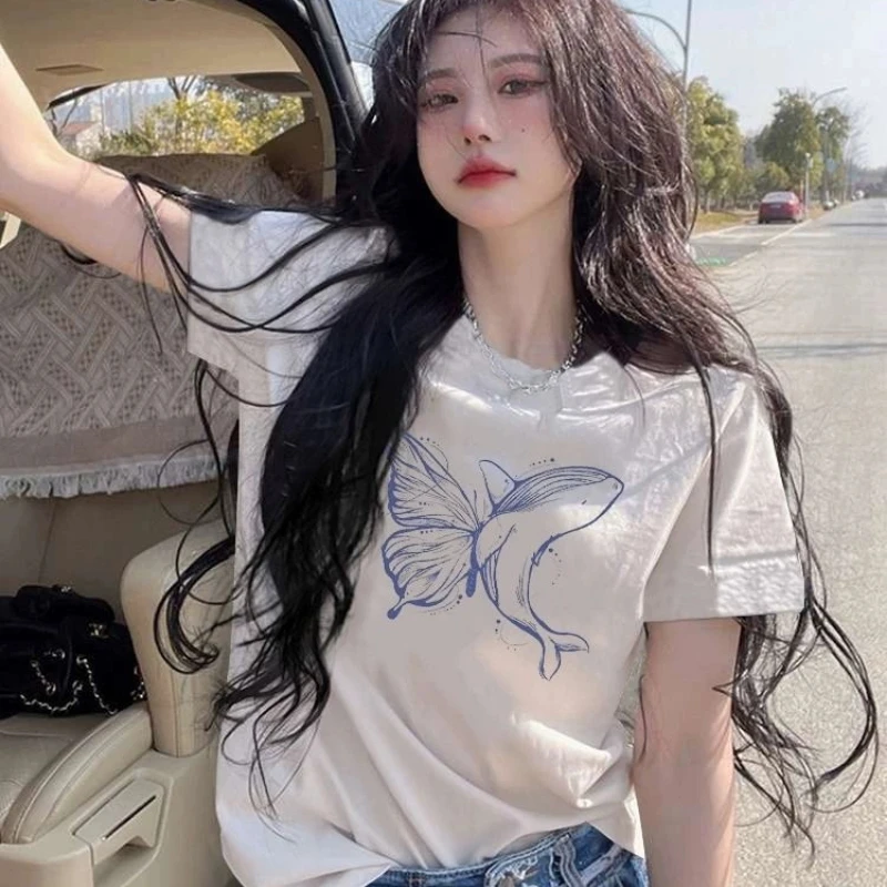 

New Korean Print Plus Size Tops Tees Summer O-neck All-match Youth Loose Street Casual T Shirts Fashion Trend Women Clothing