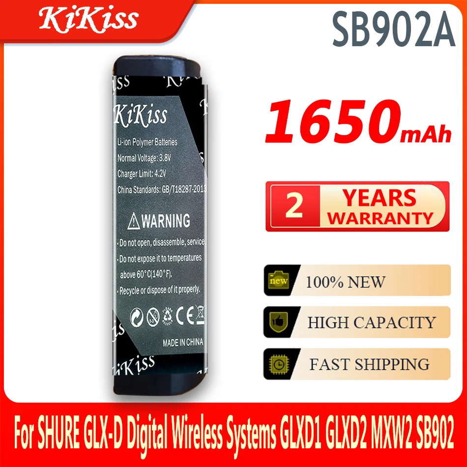 

1650mAh KiKiss Powerful Battery SB902A For SHURE GLX-D Digital Wireless Systems GLXD1 GLXD2 MXW2 SB902 SB902A Digital Batteries