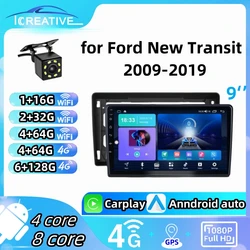 Autoradio Android per Ford New Transit 2009-2019 Lettore multimediale Carplay wireless Schermo da 9 pollici Navigazione autoradio stereo 2Din