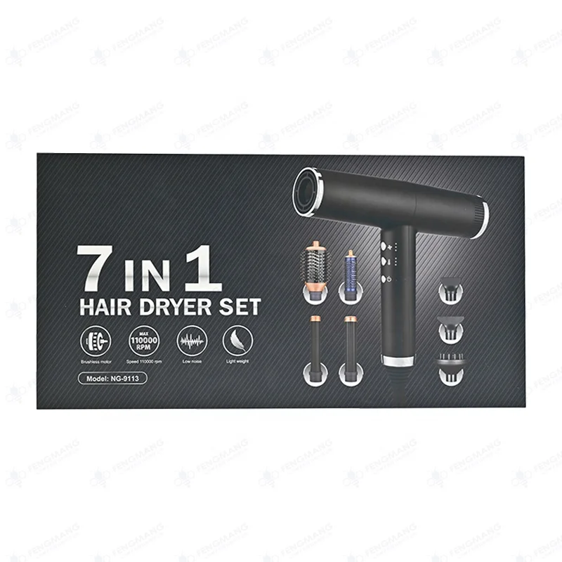 

Fengmang Household Travel Multifunction Professional 7 in 1 Customize Negative Ionic Styler Hair Dryer and Hot Air Brush Set