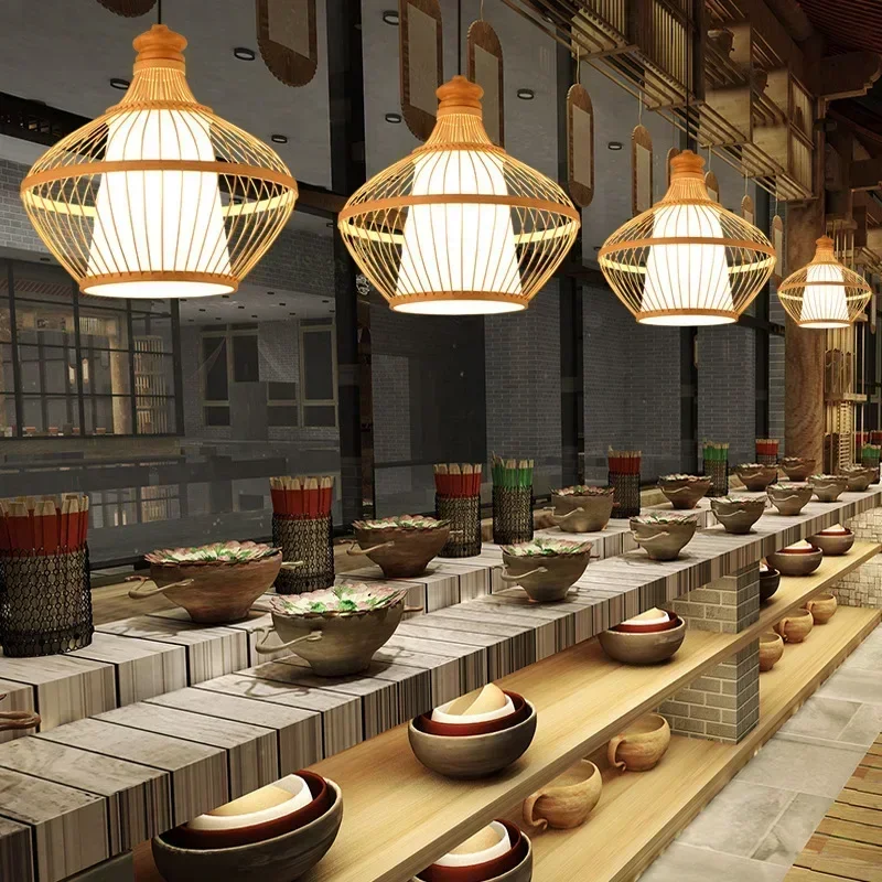 

Bamboo Art Pendant Lamp Chinese Tea Room Lantern Hot Pot Shop Homestay Weaving Personalized Restaurant Retro Bamboo Weaving Lamp