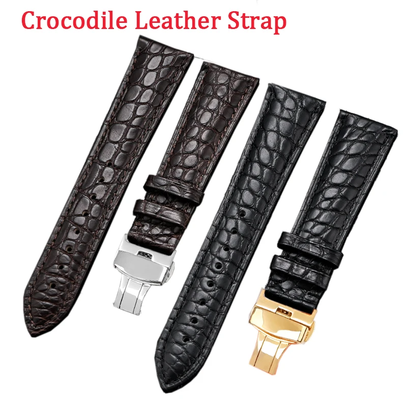 Crocodile Genuine Leather Strap Watch Band Men Women Butterfly Buckle Replace Bracelet 12/13/14/15/16/17/18/19/20/21/22/23/24mm