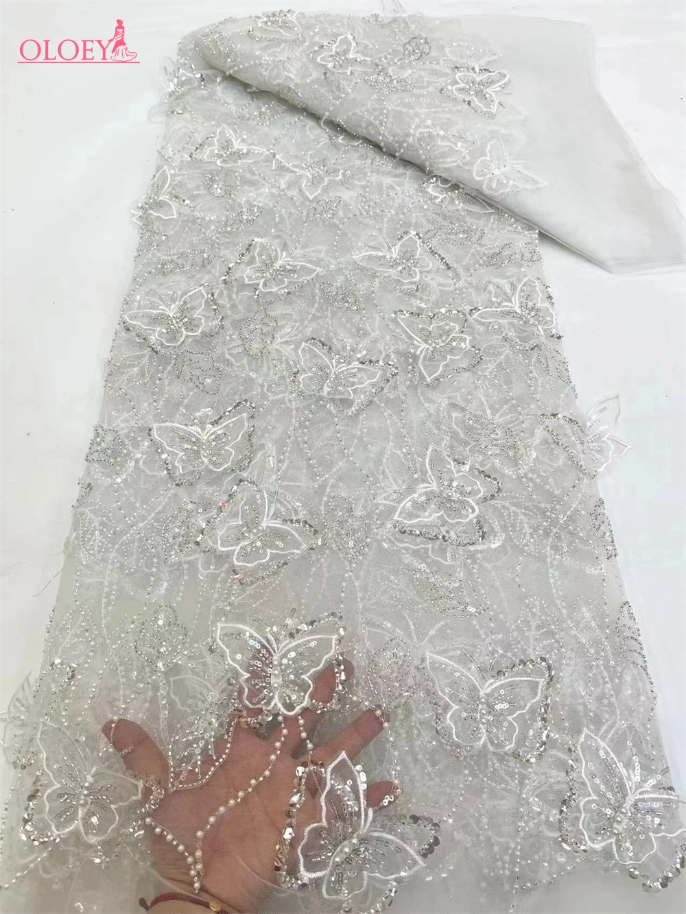 結婚式のドレスのためのアフリカのビーズのレース生地,フランスのメッシュ,3D花の刺embroidery,ナイジェリア