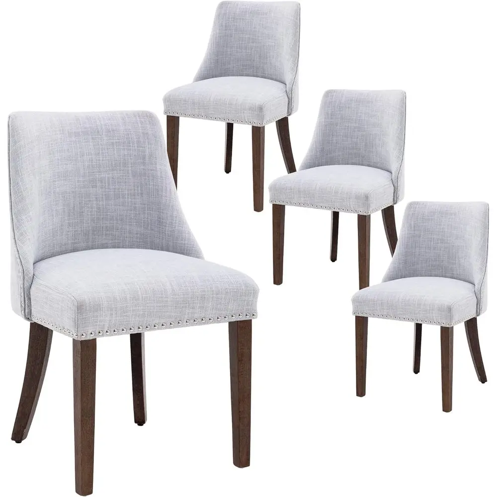 

Upholstered Side Chairs Set of 4 with Wooden Legs, Grey Accent Chairs for Dining or Living Room