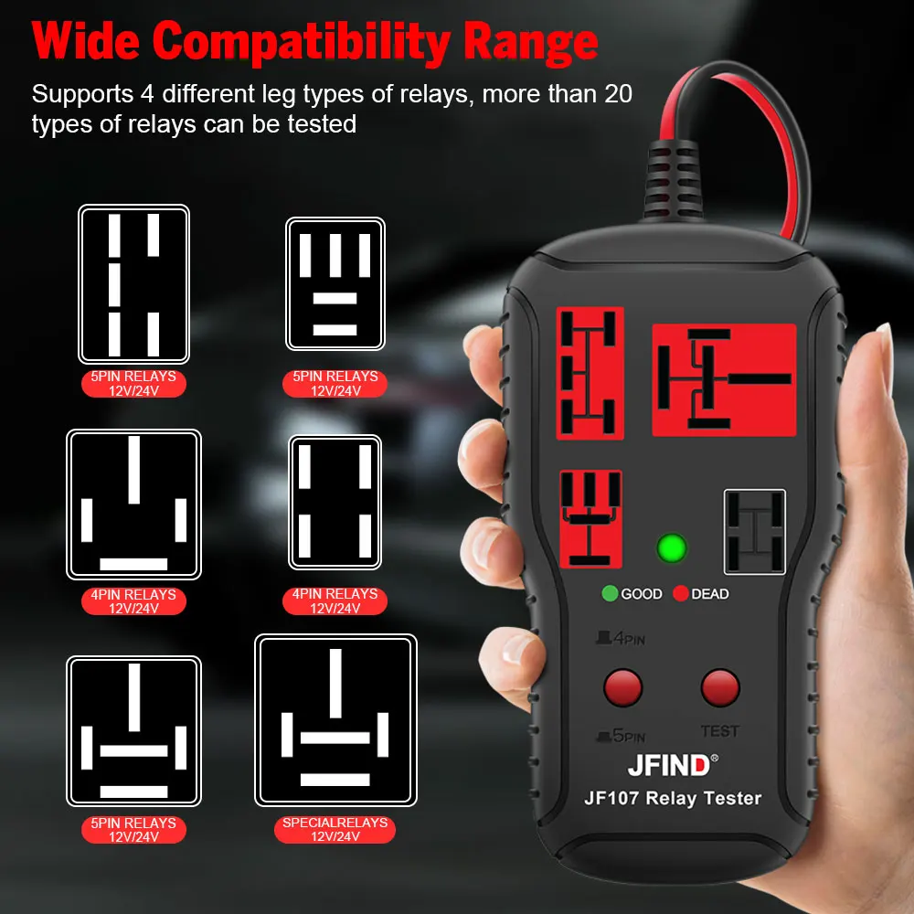 JFIND Relay Tester 12V 24V Car Voltage Tester With LED Indicator Light Universal Automotive Battery Check Relay Diagnostic Tools
