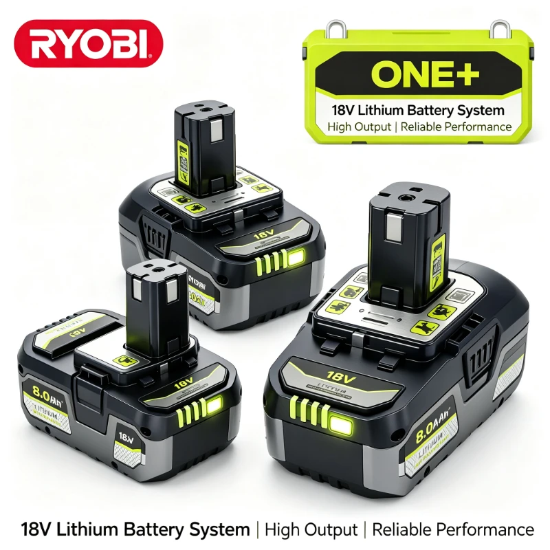 Ryobi Battery 18V Replacement Pack 6.0Ah For P107 RB18L50 Smart BMS Chip Control, Rechargeable For Multiple ONE+ Power Devices