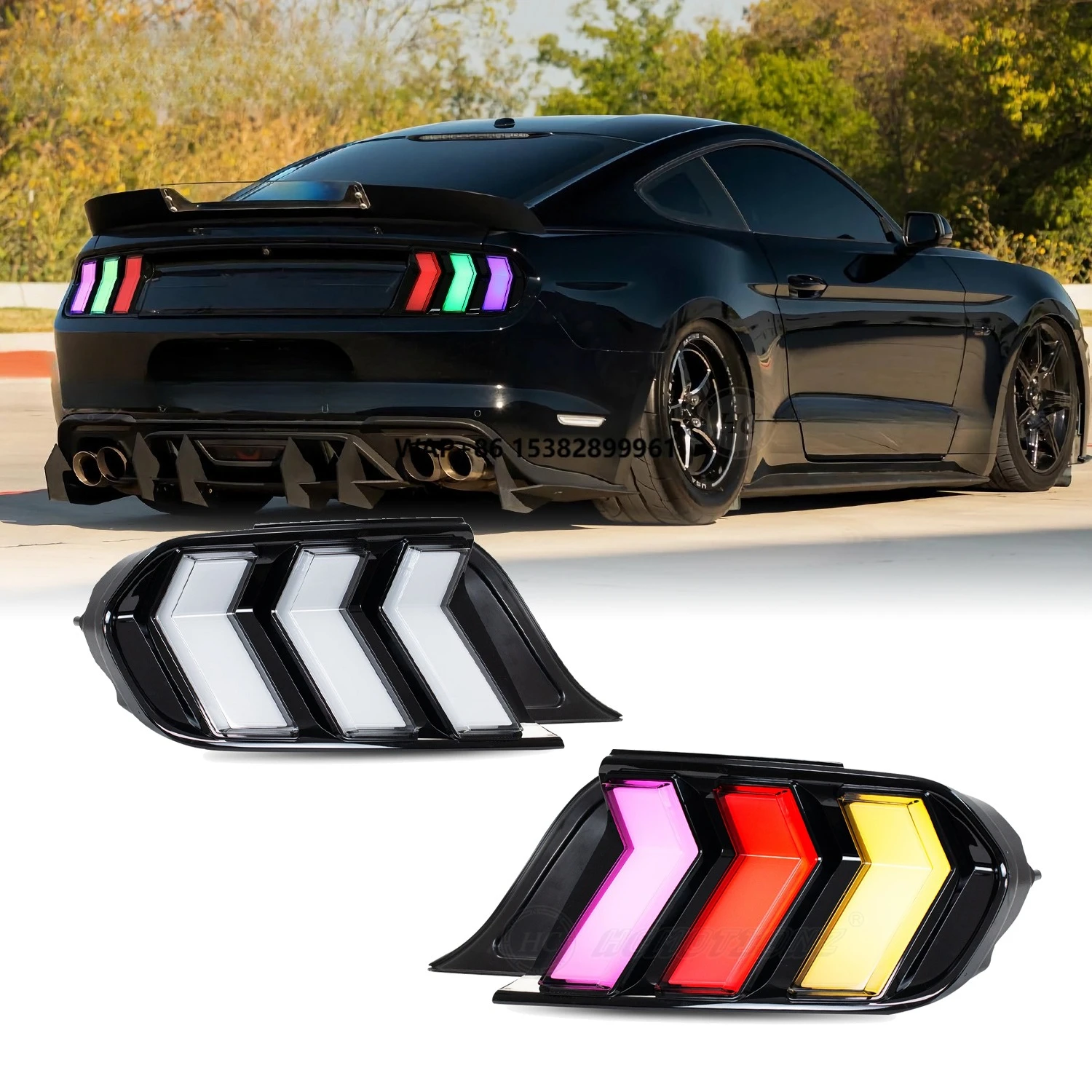 HCMOTIONZ Car Back Rear Lamps 2015-2022 RGB DRL Animation 6 Kinds Mode of Turn signal LED Tail Lights for Ford Mustang