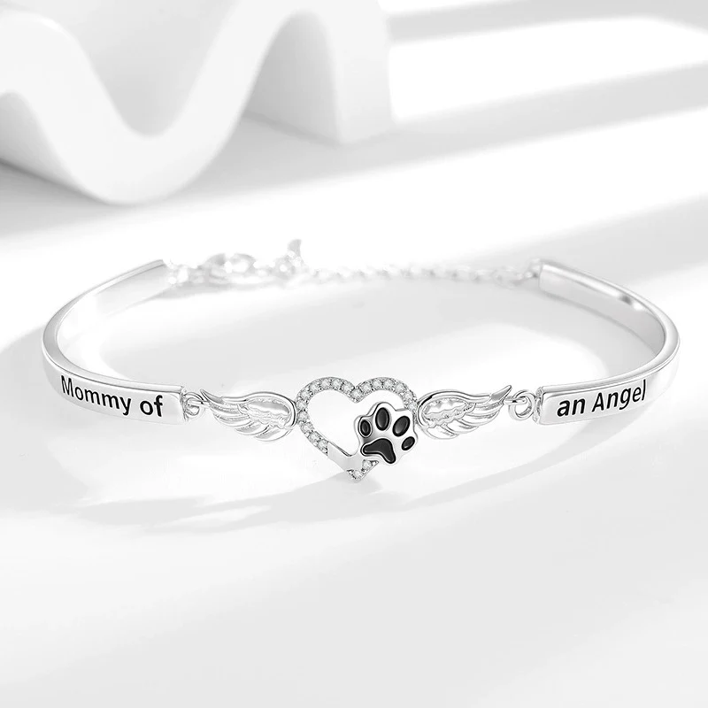 New Zircon Love Heart Wings Bracelet For Mother's Day Black Cat Footprint Bracelet Fashion Wristband For Women Gift KOFSAC