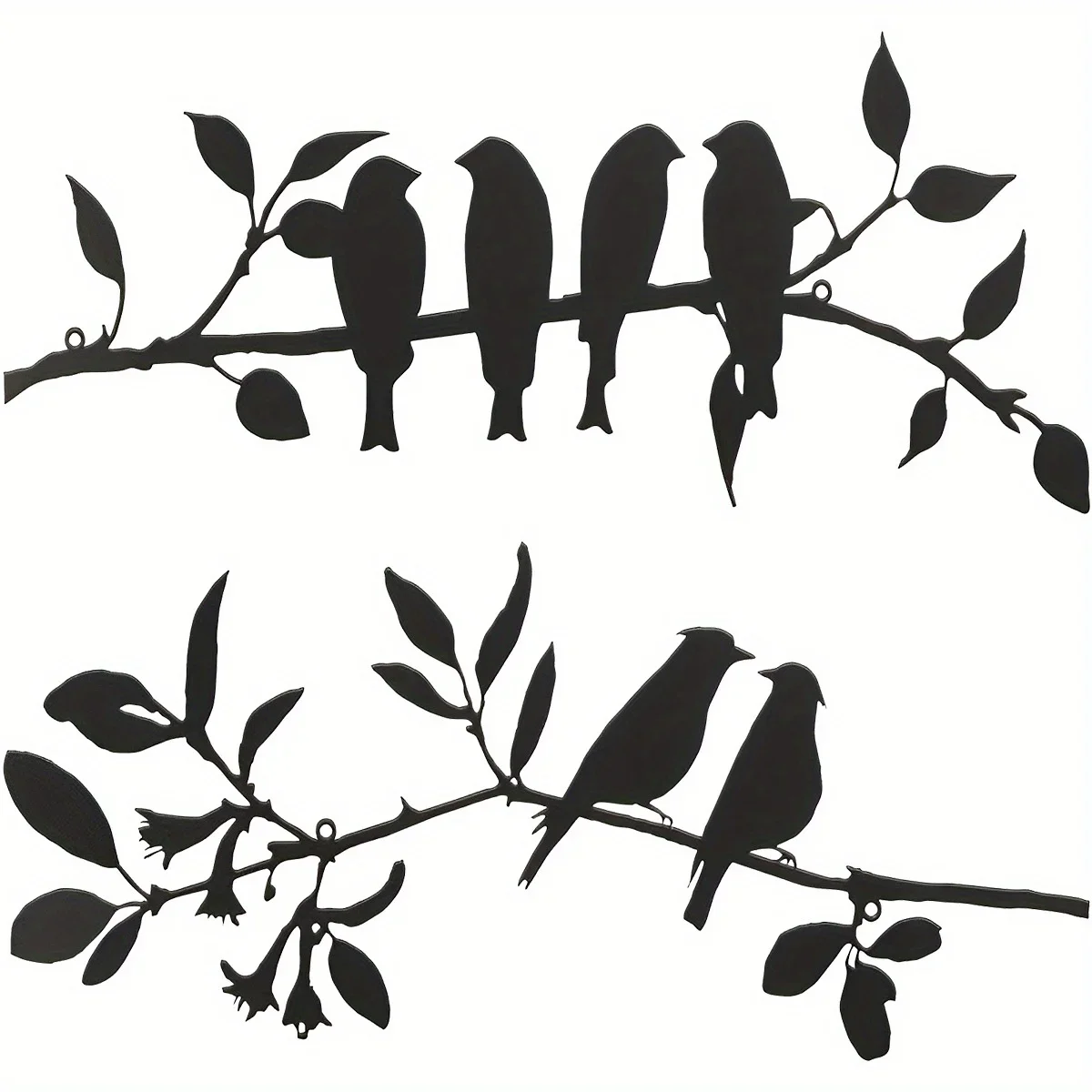 Metal Birds Wall Decoration Kit, Pássaros Pendurados, Pássaros Criativos no Ramo, Decoração Rústica, 2Pcs