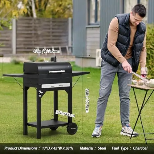 Charcoal Grills with Two Side Tables, 332 SQIN Cooking Area Outdoor Smoker Barbecue bbq grill for Camping