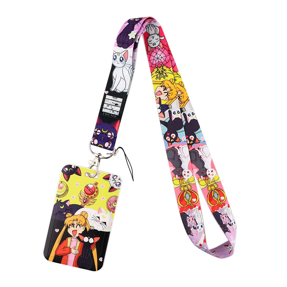 POP MART Sailor Moon Cartoon PVC Card Cover Student Campus Hanging Neck Bag Card Holder Lanyard ID Card Holders key chain