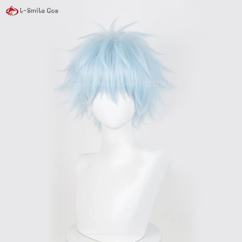 Peluca de Cosplay de Anime NANA Okazaki Shinichi para mujer, azul claro, resistente al calor, pelo sintético, fiesta de Halloween, pelucas + gorro de peluca, 30cm