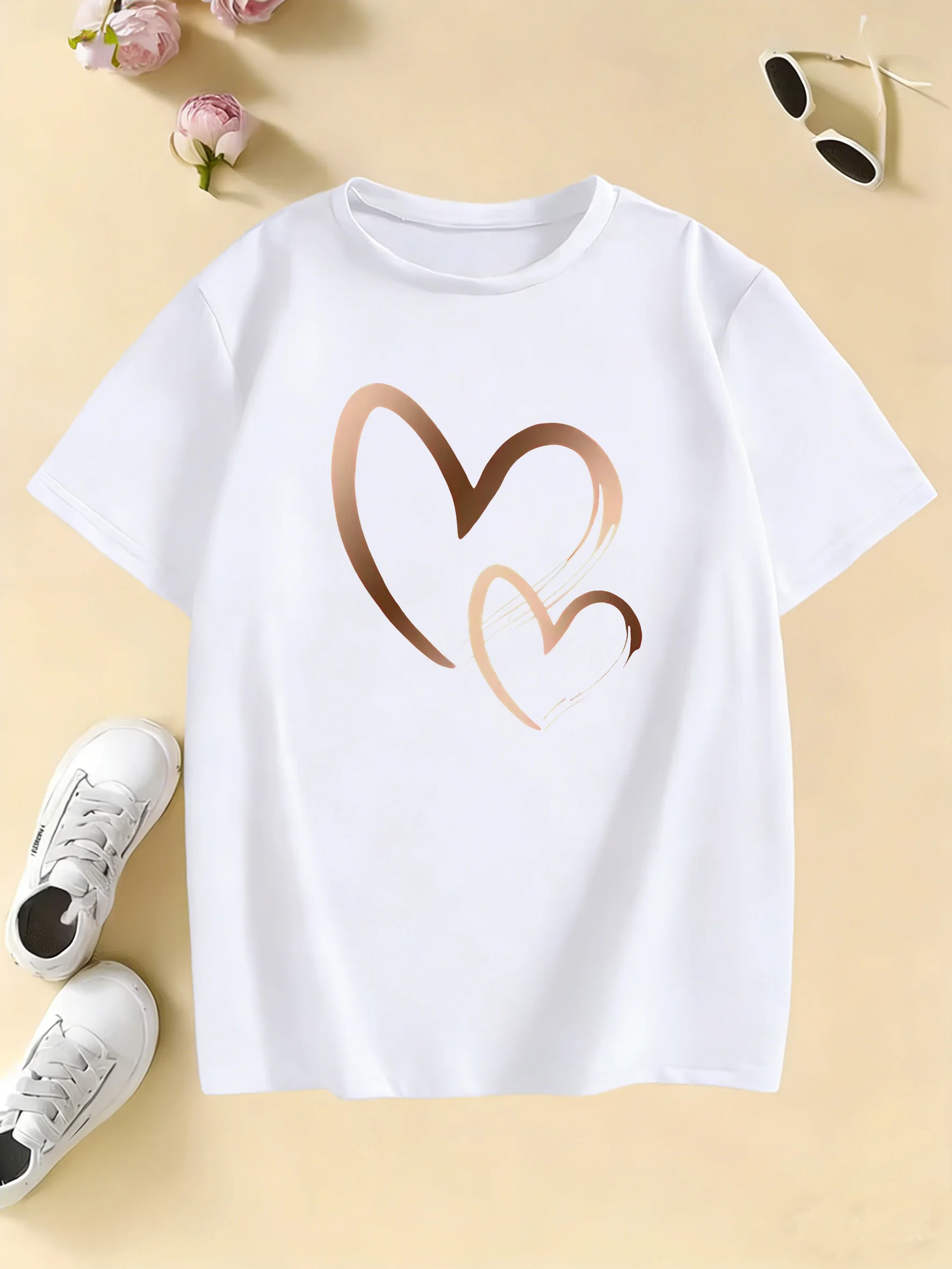Vintage Fashion Girls Love Heart Design T Shirts Kids Children's T-shirt Girls Summer Spring Casual Top Tee view 6