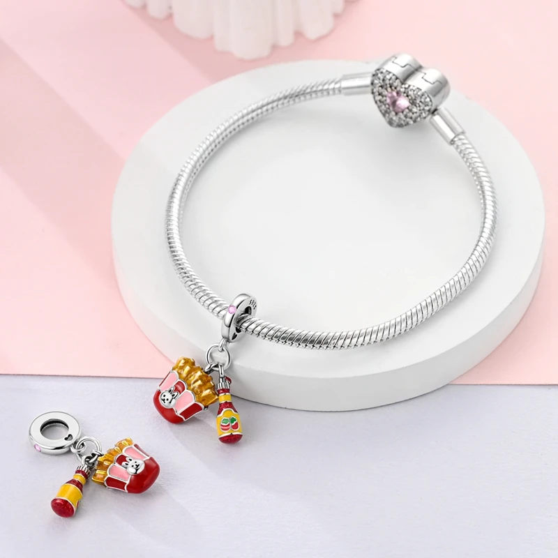 Special 925 Sterling Silver Tomato Sauce Red Rabbit Fries Double CharmFit Bracelet Necklaces Women's Children's Day Jewelry Gift