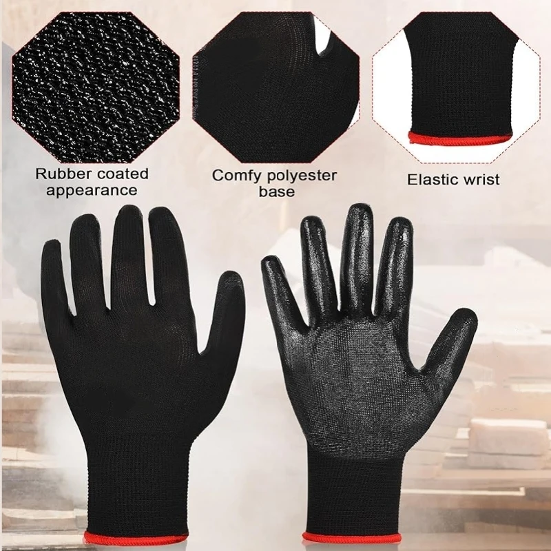 Nitrile Coated Work Gloves Oil Resistance Seamless Knit Safety Work Gloves with Grip for Men Gardening Construction Industrial