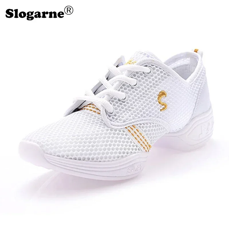 Dance Shoes Women 2024 Mesh Breath Soft Sole Modern Jazz Shoes Square Dance Hollowed Dance Sneakers Cut Out Summer Yoga Shoes