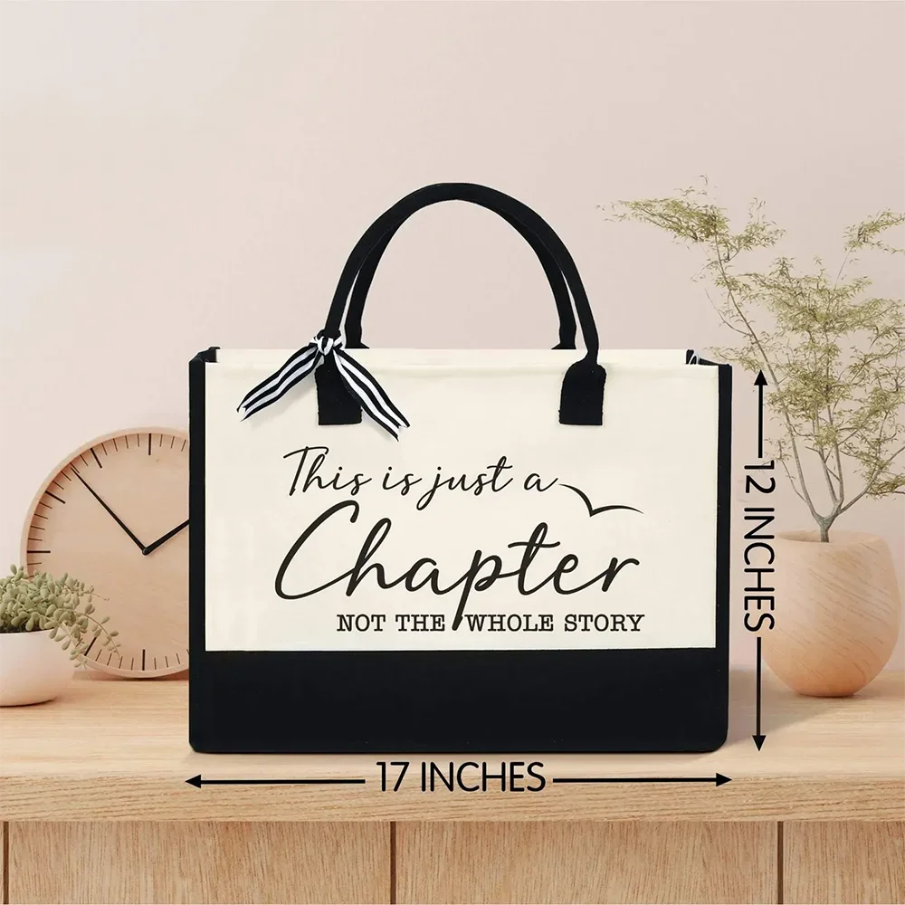This Is Just A Chapter Not The Whole Story Black White Bag Positive Fight Cancer Tote Breast Cancer Awareness Motivational Gift