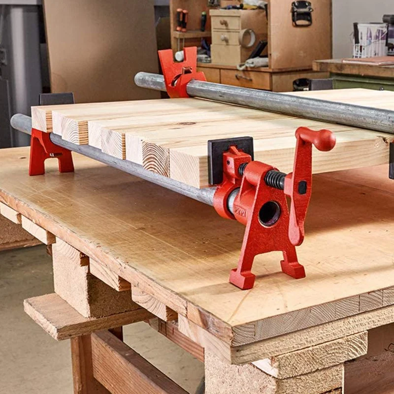3/4inch 1/2inch Heavy Duty Woodworking Pipe Clamp Quick Release Wood Gluing Pipe Clamp Wide Base Iron Wood Metal Clamp Set