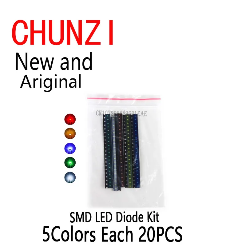 100Pcs=5Colors*20pcs LED Diode Assortment SMD LED Diode Kit Red Green White Blue Yellow 5050 5703 1210 1206 0805 0603